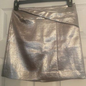 Halston Heritage Gold Metallic Mini Skirt, Size 2